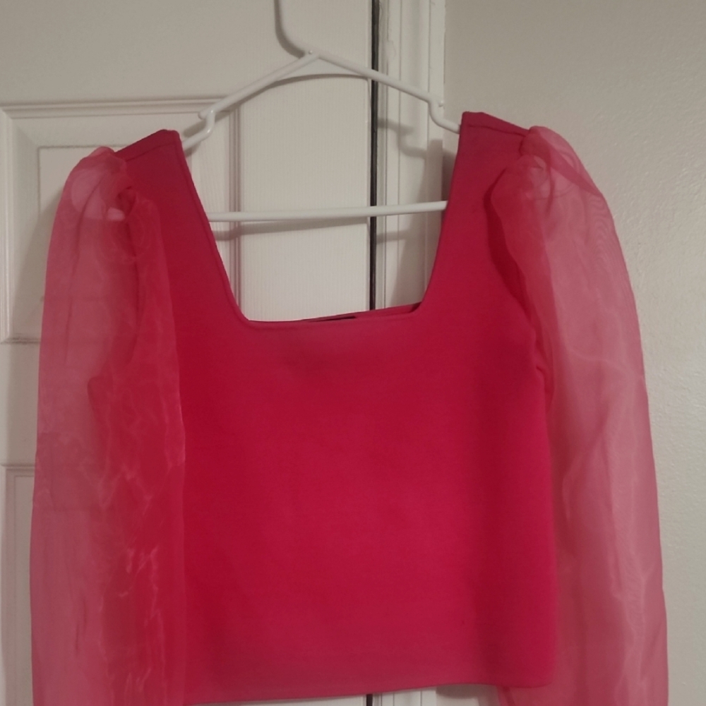 Pink Sheer Sleeve Women's Top
